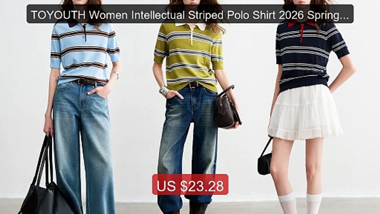 TOYOUTH Women Intellectual Striped Polo Shirt 2026 Spring N... -- Top Pick 2026 | Unbeatable Price!
