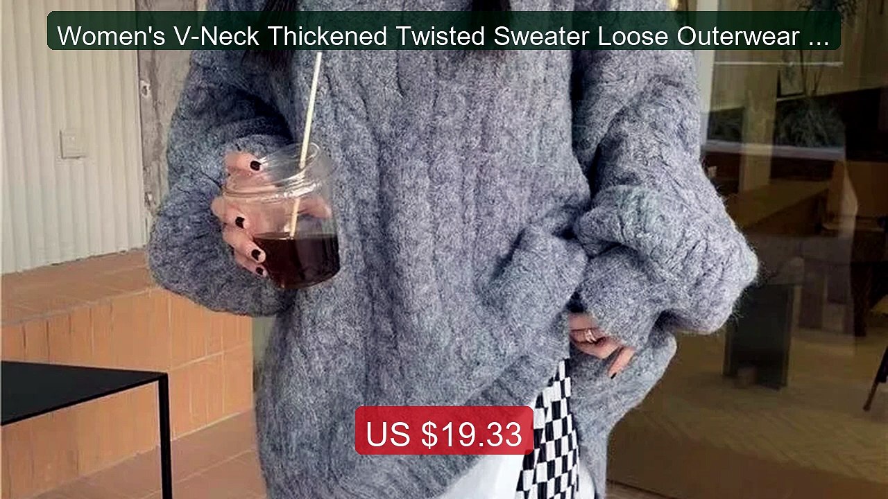 Women's V-Neck Thickened Twisted Sweater Loose Outerwear Lazy... -- Amazing Value 2026 | Must Have!