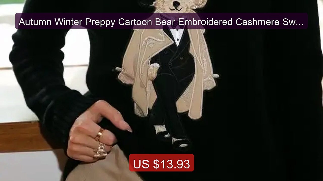 Autumn Winter Preppy Cartoon Bear Embroidered Cashmere Sweater Wom... -- Best Deal 2026 | Shop Now!