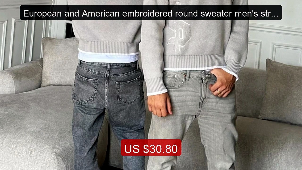 European and American embroidered round sweater men's street d... -- Best Buy 2026 | Great Quality!