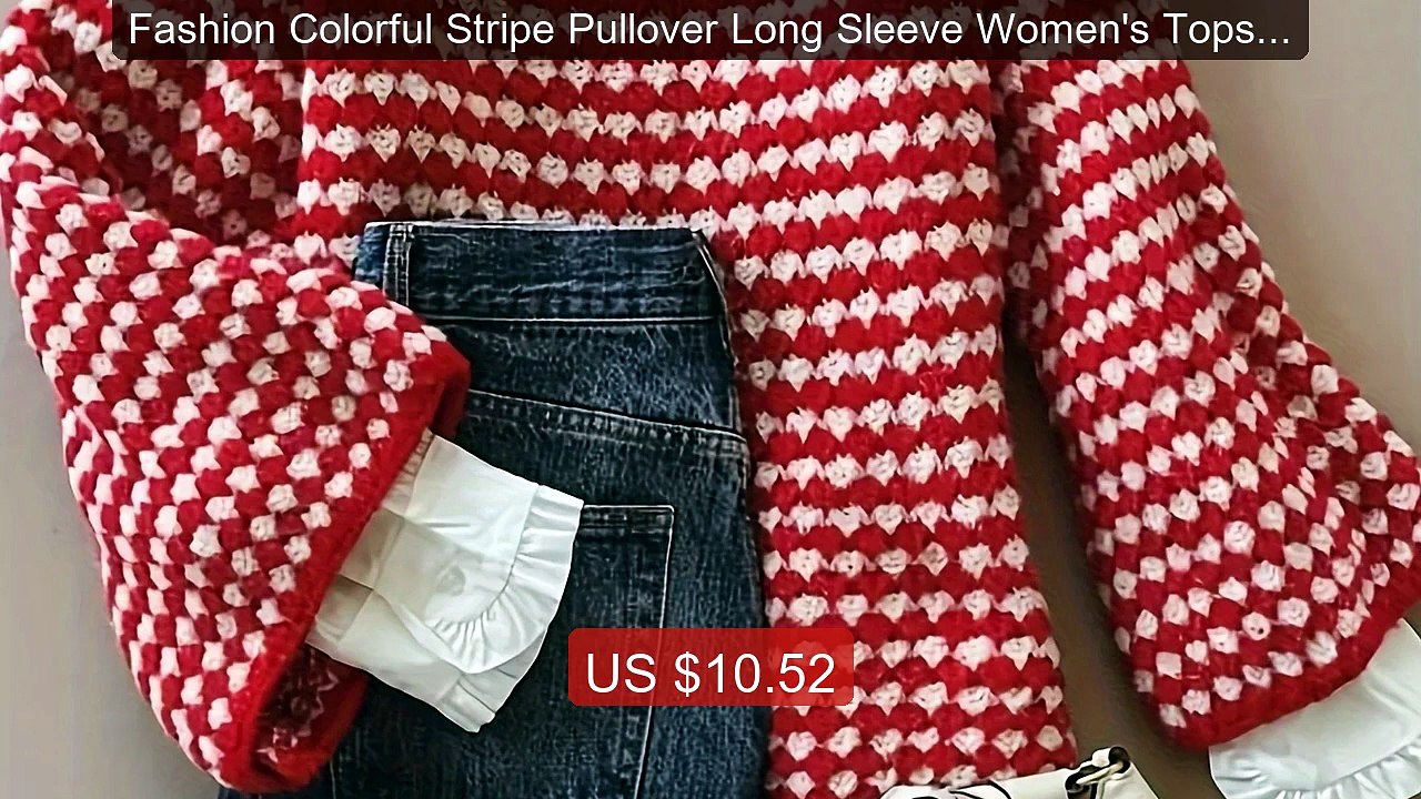 Fashion Colorful Stripe Pullover Long Sleeve Women's Tops Hot ... -- Hot Deal 2026 | Limited Offer!
