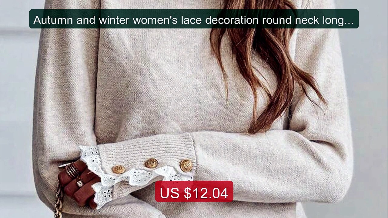 Autumn and winter women's lace decoration round neck long s... -- Top Pick 2026 | Unbeatable Price!