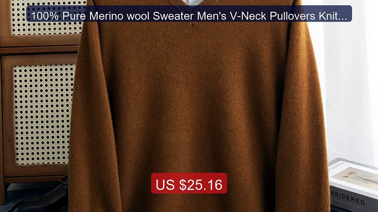 100% Pure Merino wool Sweater Men's V-Neck Pullovers Knit Lar... -- Amazing Value 2026 | Must Have!
