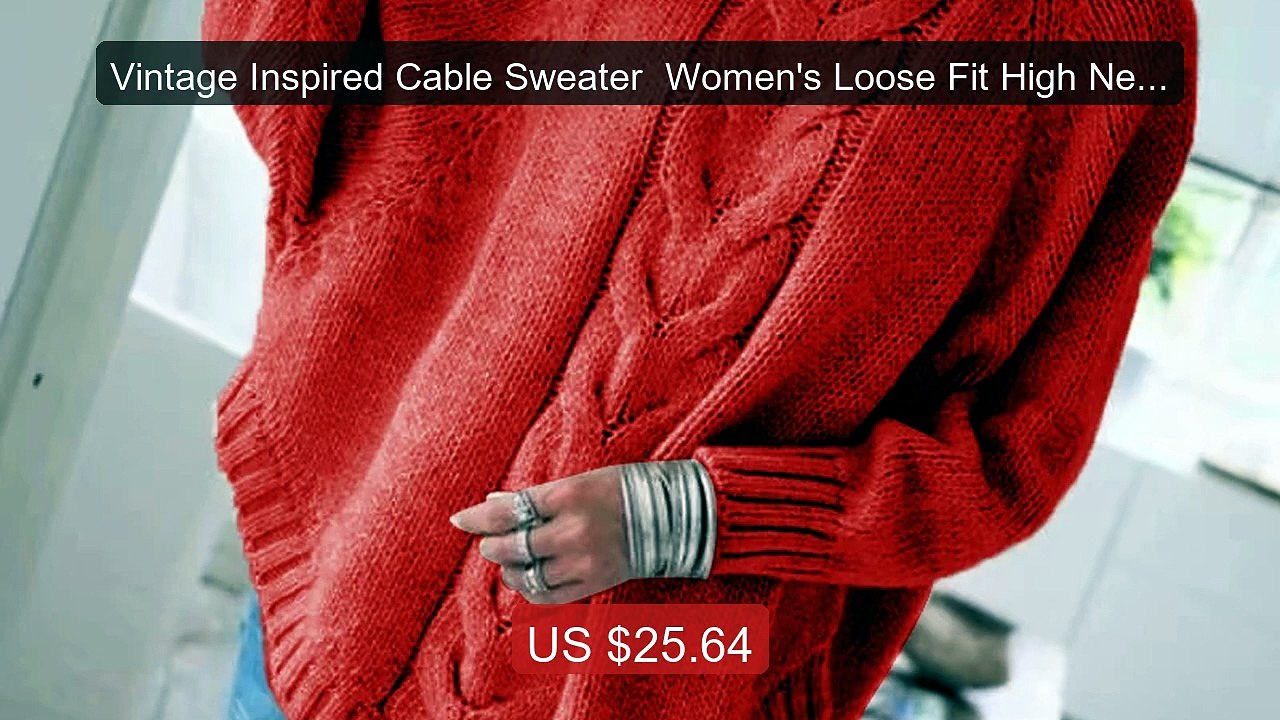 Vintage Inspired Cable Sweater  Women's Loose Fit High Neck Pu... -- Best Buy 2026 | Great Quality!
