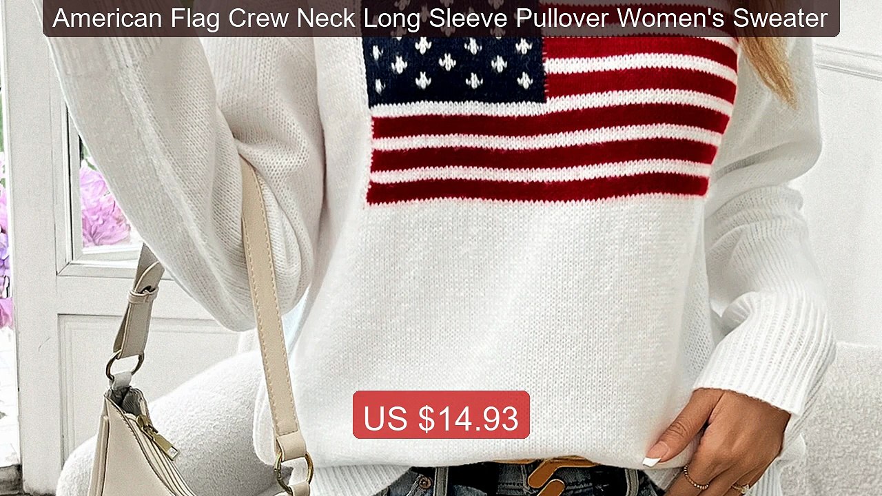 American Flag Crew Neck Long Sleeve Pullover Women's Sweater -- Best Buy 2026 | Great Quality!