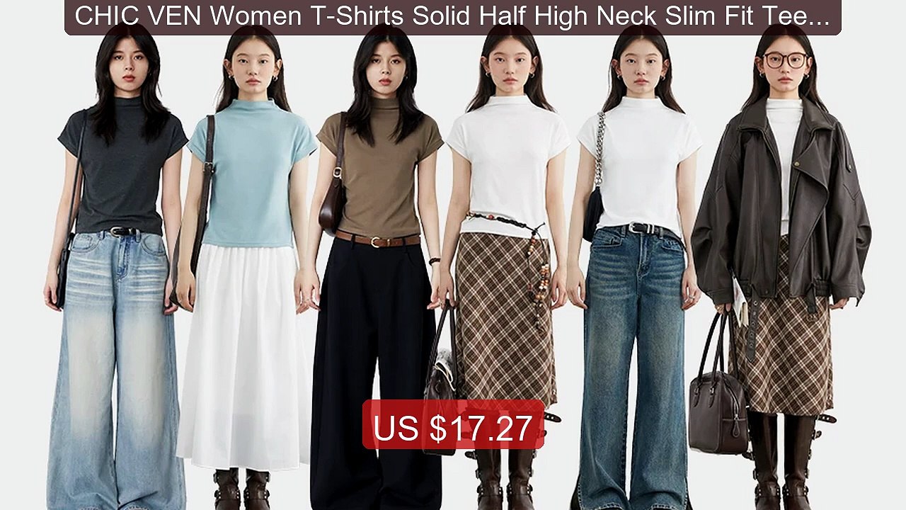 CHIC VEN Women T-Shirts Solid Half High Neck Slim Fit Tees  El... -- Best Buy 2026 | Great Quality!