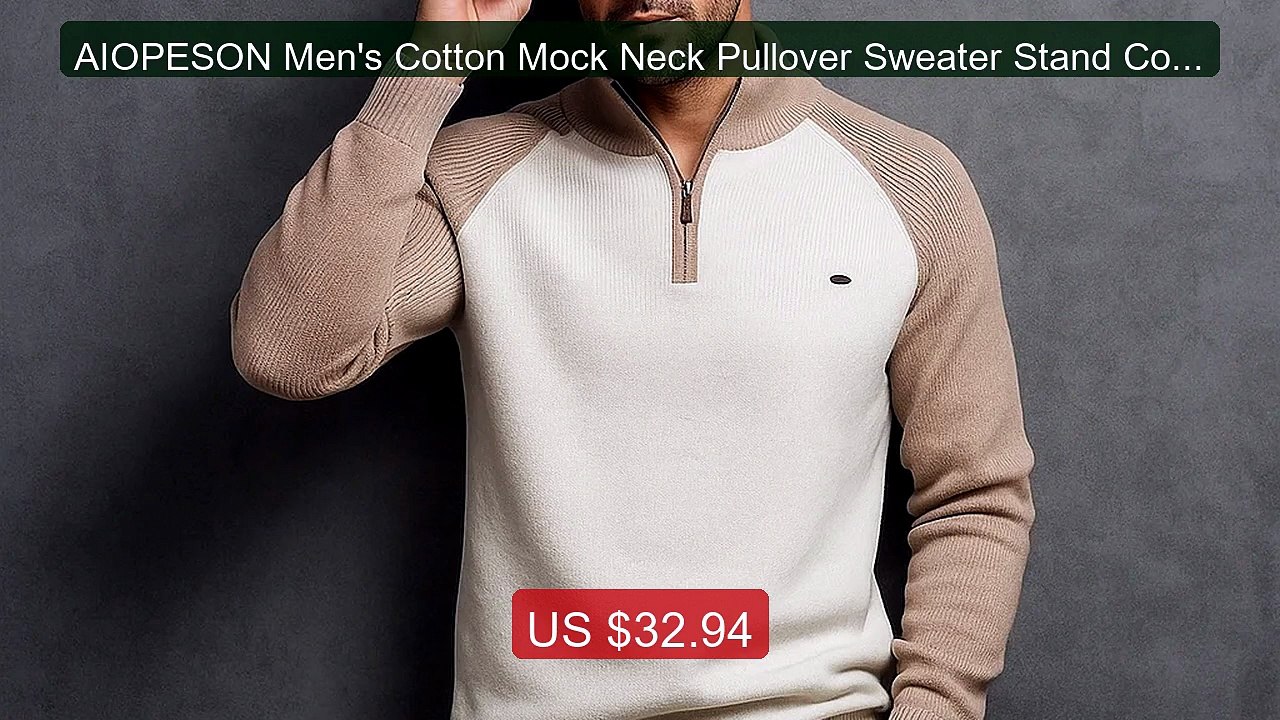 AIOPESON Men's Cotton Mock Neck Pullover Sweater Stand Collar ... -- Best Buy 2026 | Great Quality!