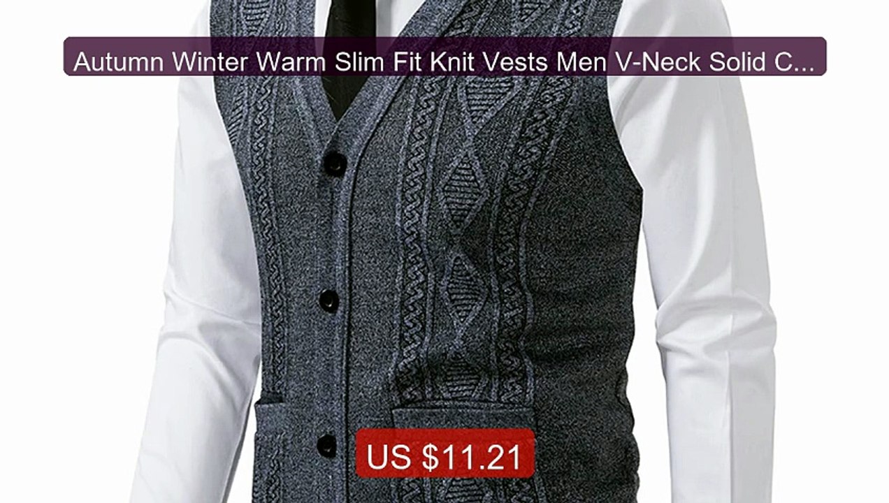 Autumn Winter Warm Slim Fit Knit Vests Men V-Neck Solid Color Smar... -- Best Deal 2026 | Shop Now!