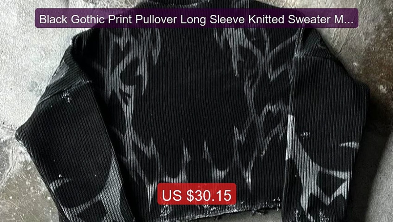 Black Gothic Print Pullover Long Sleeve Knitted Sweater Men an... -- Hot Deal 2026 | Limited Offer!