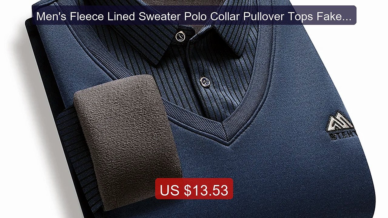 Men's Fleece Lined Sweater Polo Collar Pullover Tops Fake Two ... -- Best Buy 2026 | Great Quality!