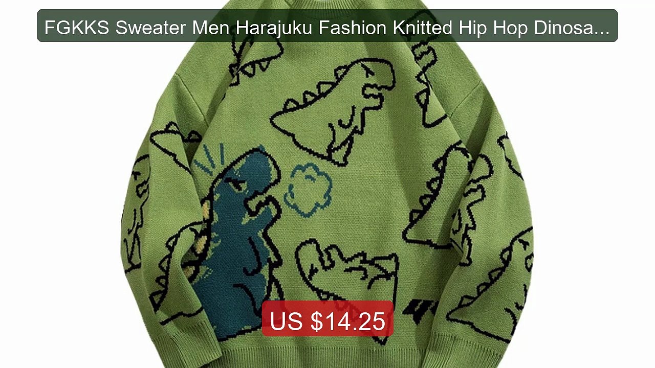 FGKKS Sweater Men Harajuku Fashion Knitted Hip Hop Dinosaur Cartoon... -- Top Rated 2026 | Buy Now!