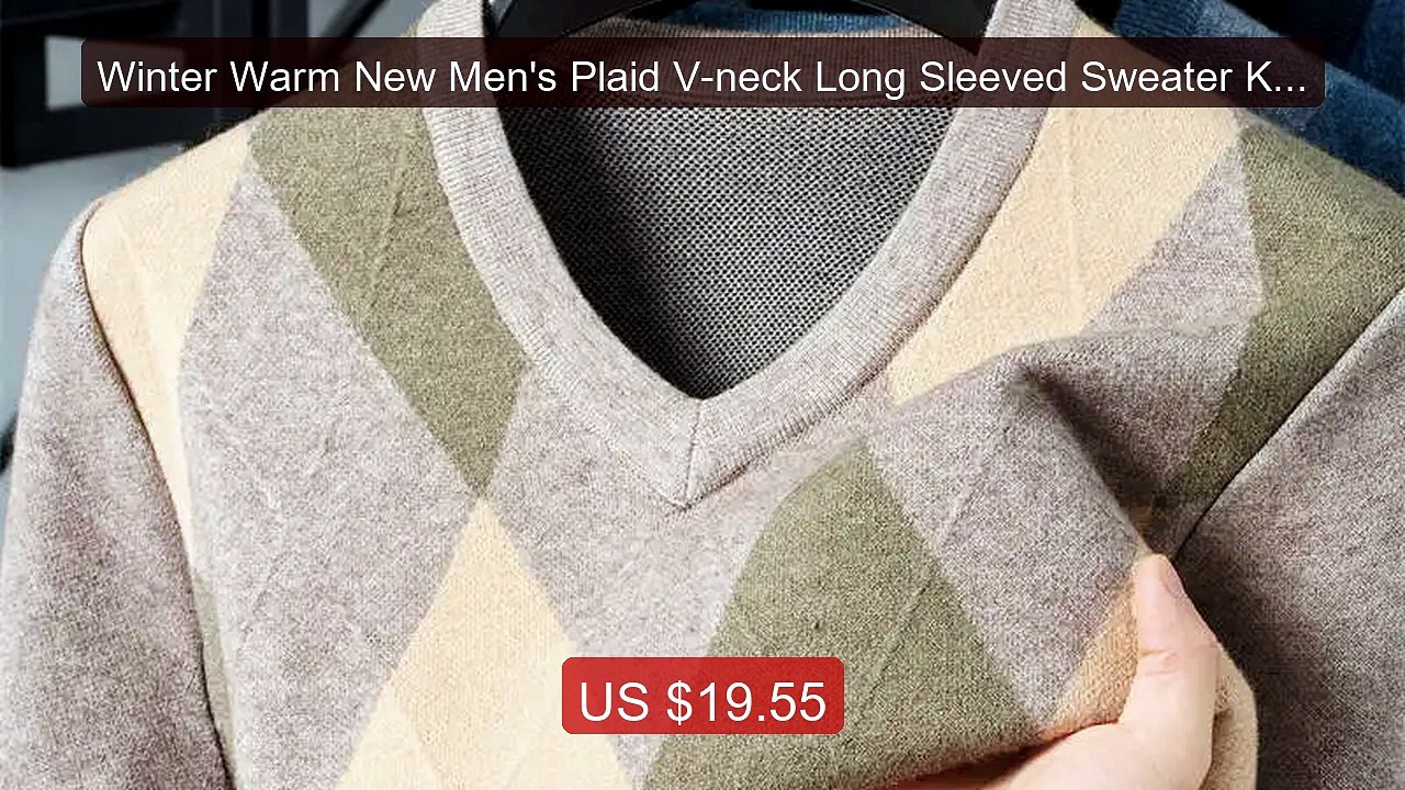 Winter Warm New Men's Plaid V-neck Long Sleeved Sweater Knitted Sw... -- Best Deal 2026 | Shop Now!