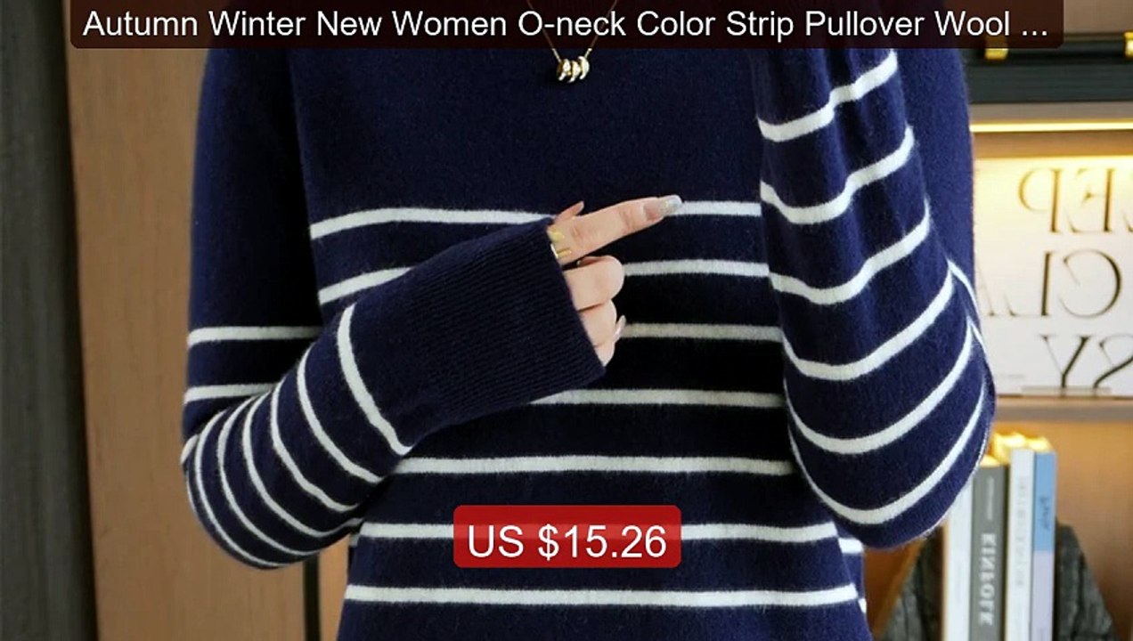 Autumn Winter New Women O-neck Color Strip Pullover Wool Blend Fas... -- Best Deal 2026 | Shop Now!