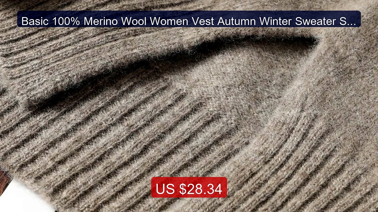 Basic 100% Merino Wool Women Vest Autumn Winter Sweater Solid V-Nec... -- Top Rated 2026 | Buy Now!