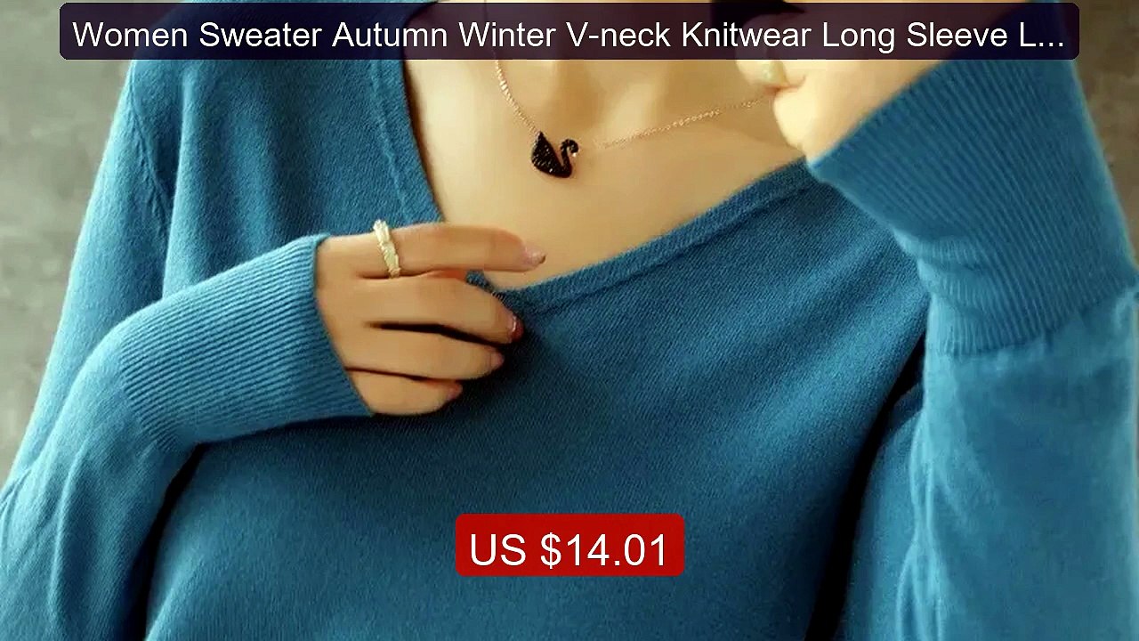 Women Sweater Autumn Winter V-neck Knitwear Long Sleeve Loose ... -- Best Buy 2026 | Great Quality!