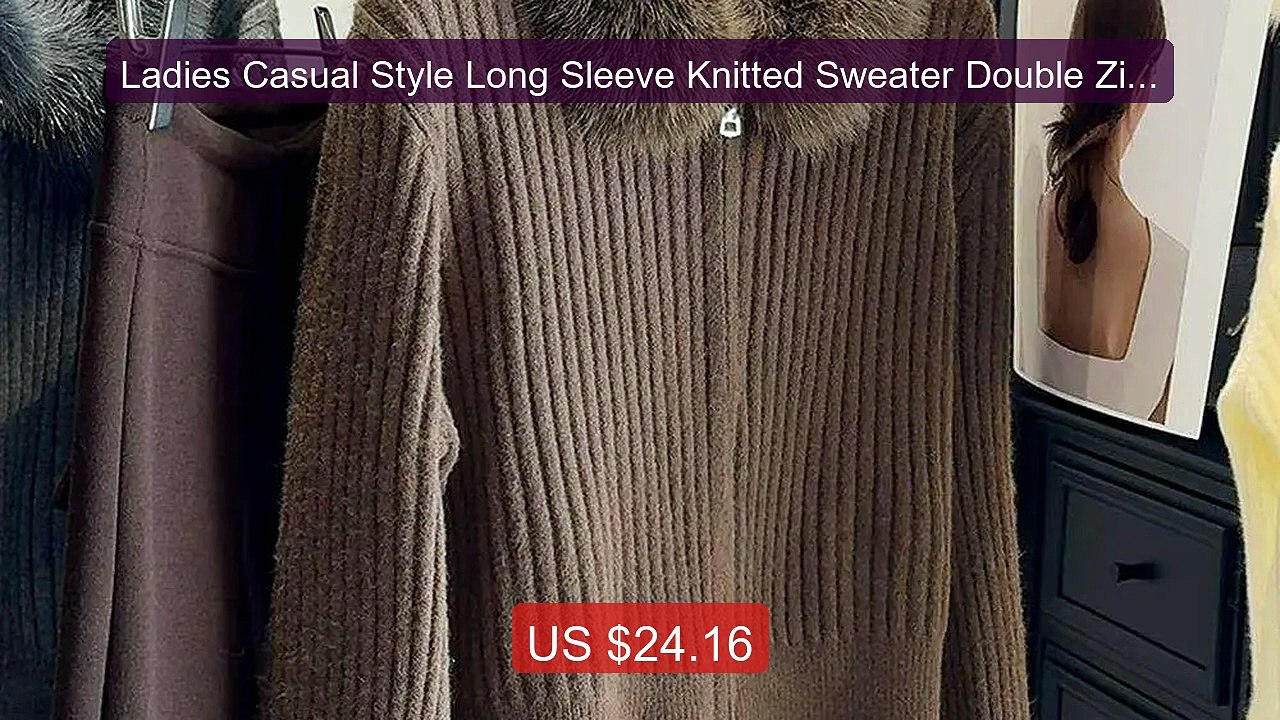 Ladies Casual Style Long Sleeve Knitted Sweater Double Zipper ... -- Best Buy 2026 | Great Quality!
