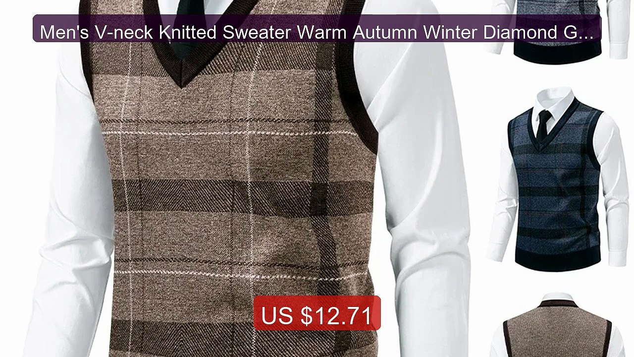 Men's V-neck Knitted Sweater Warm Autumn Winter Diamond Gri... -- Top Pick 2026 | Unbeatable Price!