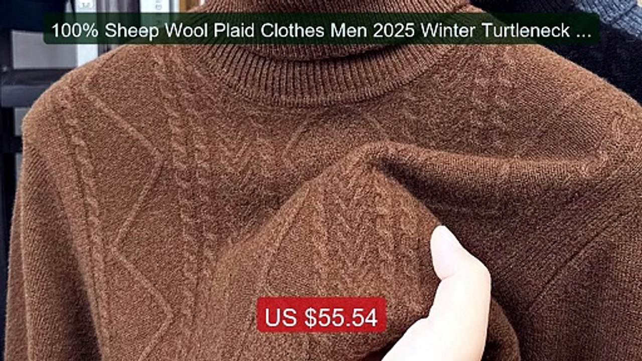 100% Sheep Wool Plaid Clothes Men 2025 Winter Turtleneck Thick... -- Hot Deal 2026 | Limited Offer!