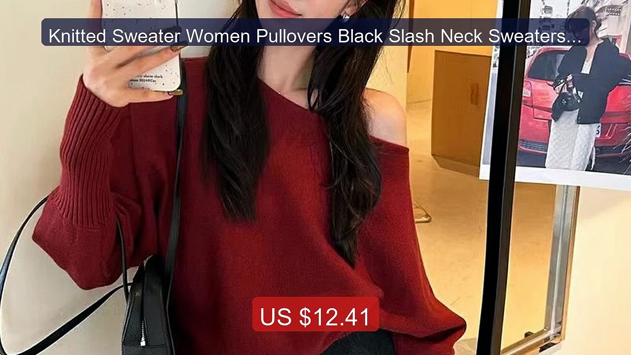 Knitted Sweater Women Pullovers Black Slash Neck Sweaters K... -- Top Pick 2026 | Unbeatable Price!
