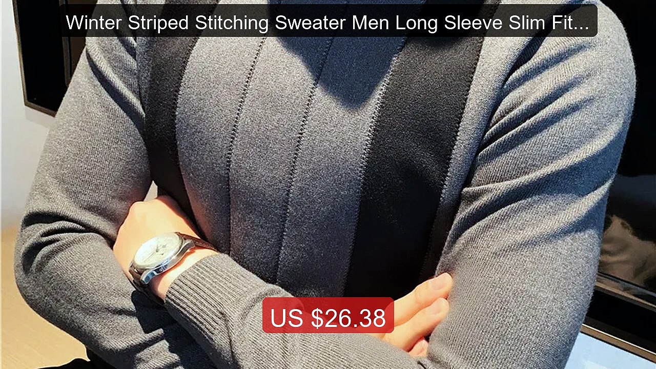 Winter Striped Stitching Sweater Men Long Sleeve Slim Fit Fake Two ... -- Top Rated 2026 | Buy Now!