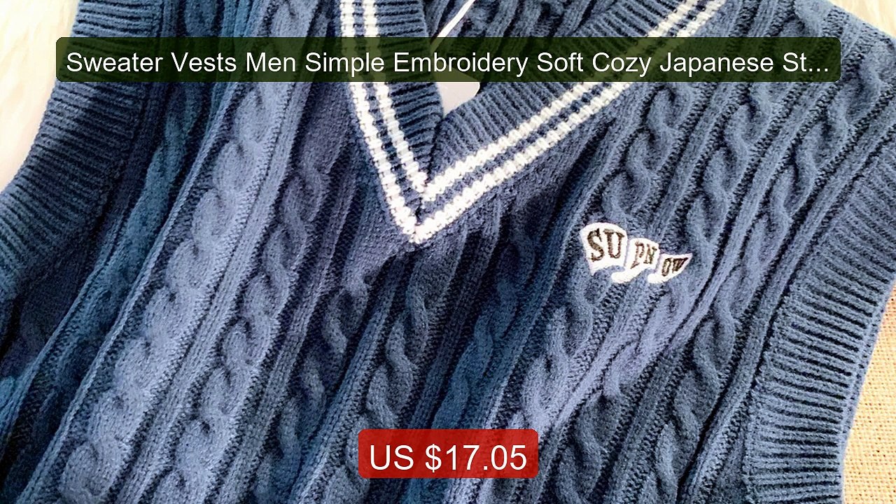 Sweater Vests Men Simple Embroidery Soft Cozy Japanese Style ... -- Amazing Value 2026 | Must Have!