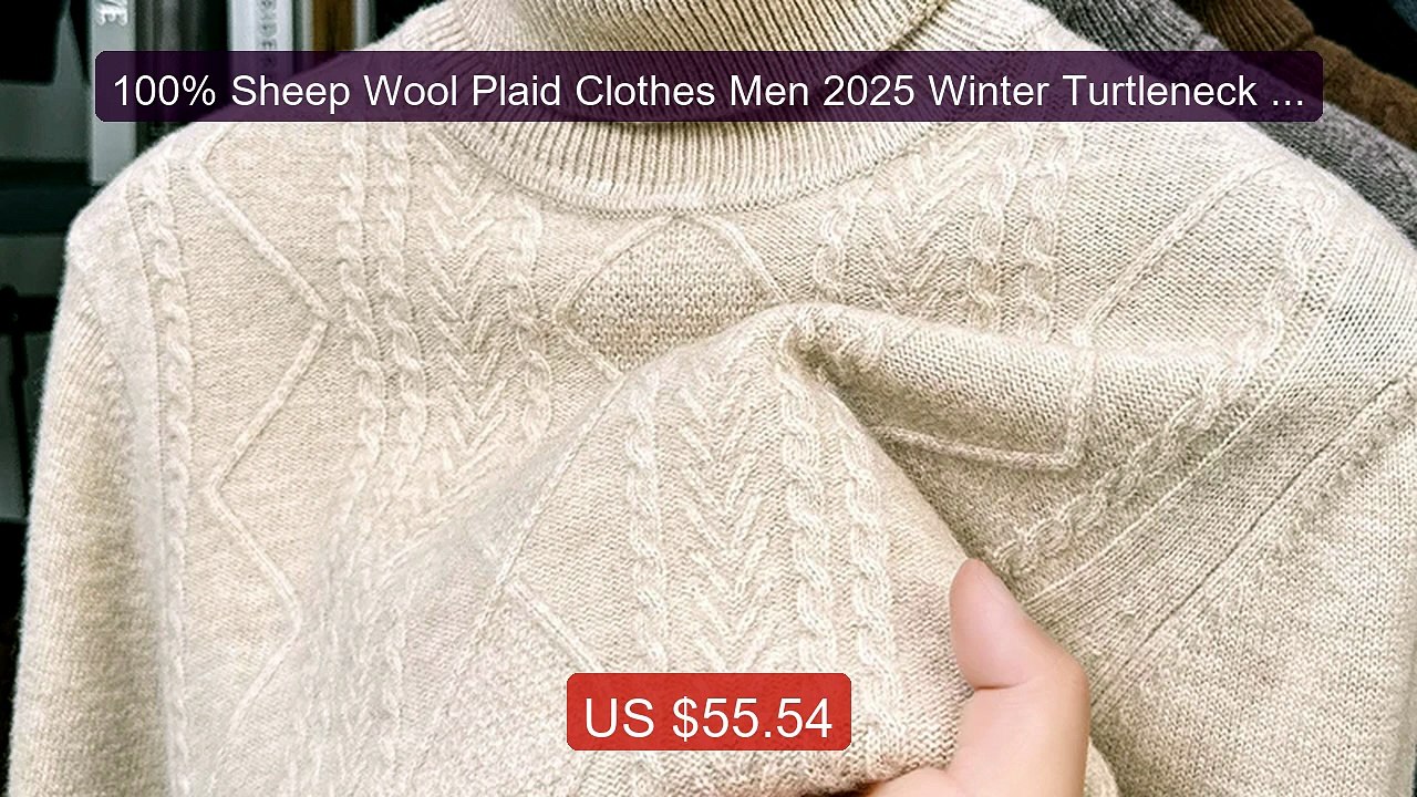 100% Sheep Wool Plaid Clothes Men 2025 Winter Turtleneck Th... -- Top Pick 2026 | Unbeatable Price!