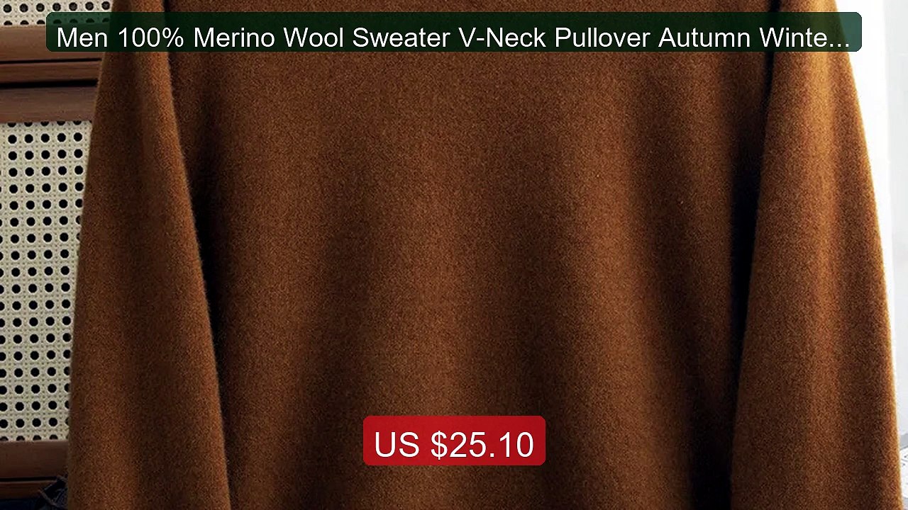 Men 100% Merino Wool Sweater V-Neck Pullover Autumn Winter Ca... -- Amazing Value 2026 | Must Have!