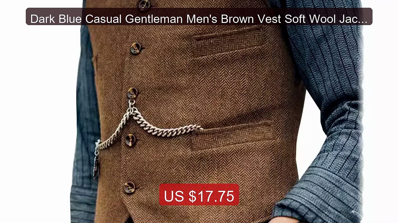 Dark Blue Casual Gentleman Men's Brown Vest Soft Wool Jacket T... -- Hot Deal 2026 | Limited Offer!