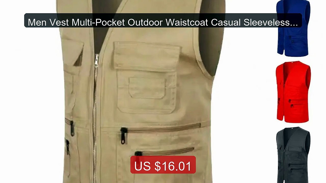 Men Vest Multi-Pocket Outdoor Waistcoat Casual Sleeveless Jac... -- Amazing Value 2026 | Must Have!