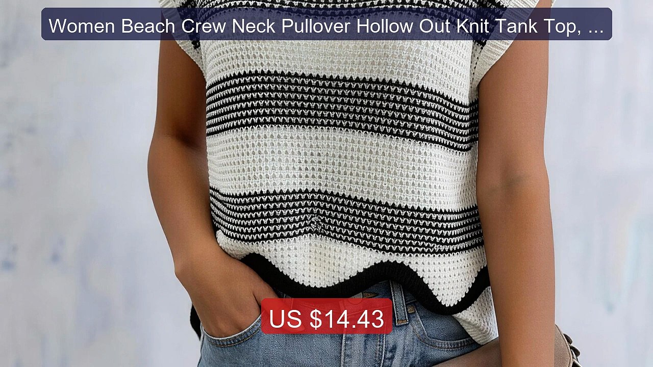 Women Beach Crew Neck Pullover Hollow Out Knit Tank Top, Summ... -- Amazing Value 2026 | Must Have!