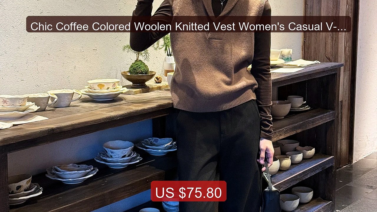 Chic Coffee Colored Woolen Knitted Vest Women's Casual V-Neck ... -- Best Buy 2026 | Great Quality!