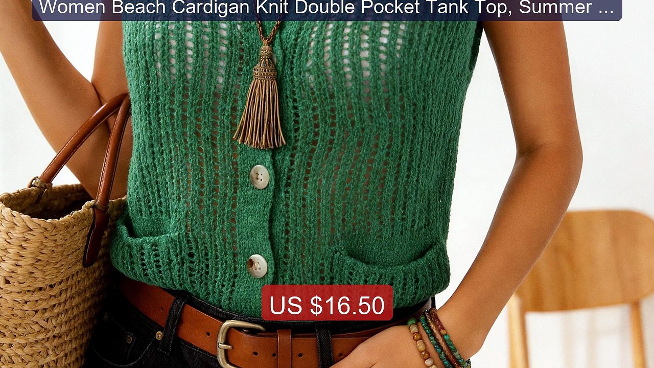 Women Beach Cardigan Knit Double Pocket Tank Top, Summer Daily Cas... -- Best Deal 2026 | Shop Now!