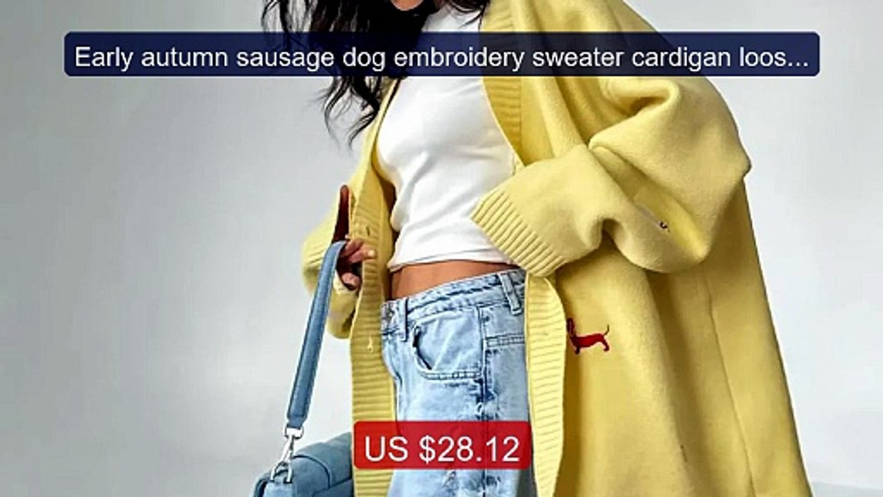 Early autumn sausage dog embroidery sweater cardigan loose ver... -- Hot Deal 2026 | Limited Offer!