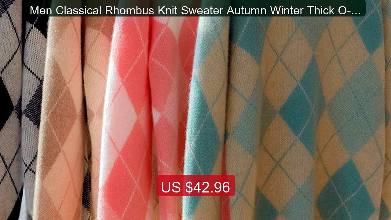 Men Classical Rhombus Knit Sweater Autumn Winter Thick O-neck Long... -- Best Deal 2026 | Shop Now!