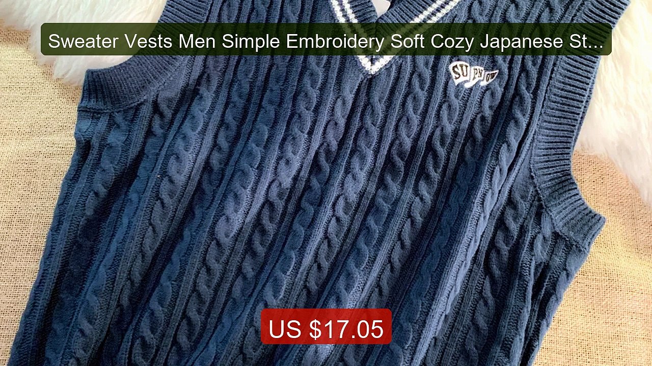 Sweater Vests Men Simple Embroidery Soft Cozy Japanese Style H... -- Hot Deal 2026 | Limited Offer!