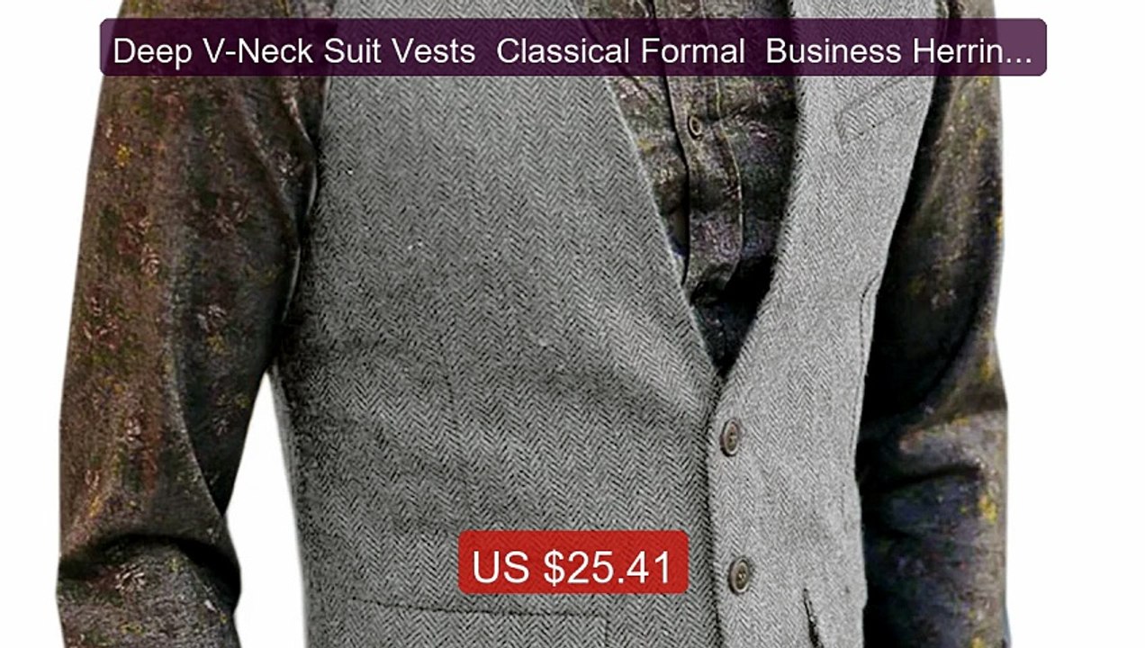 Deep V-Neck Suit Vests  Classical Formal  Business Herringbone... -- Hot Deal 2026 | Limited Offer!