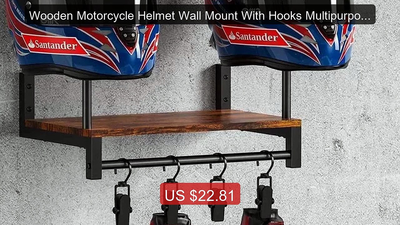 Wooden Motorcycle Helmet Wall Mount With Hooks Multipurpose Shelf J... -- Top Rated 2026 | Buy Now!