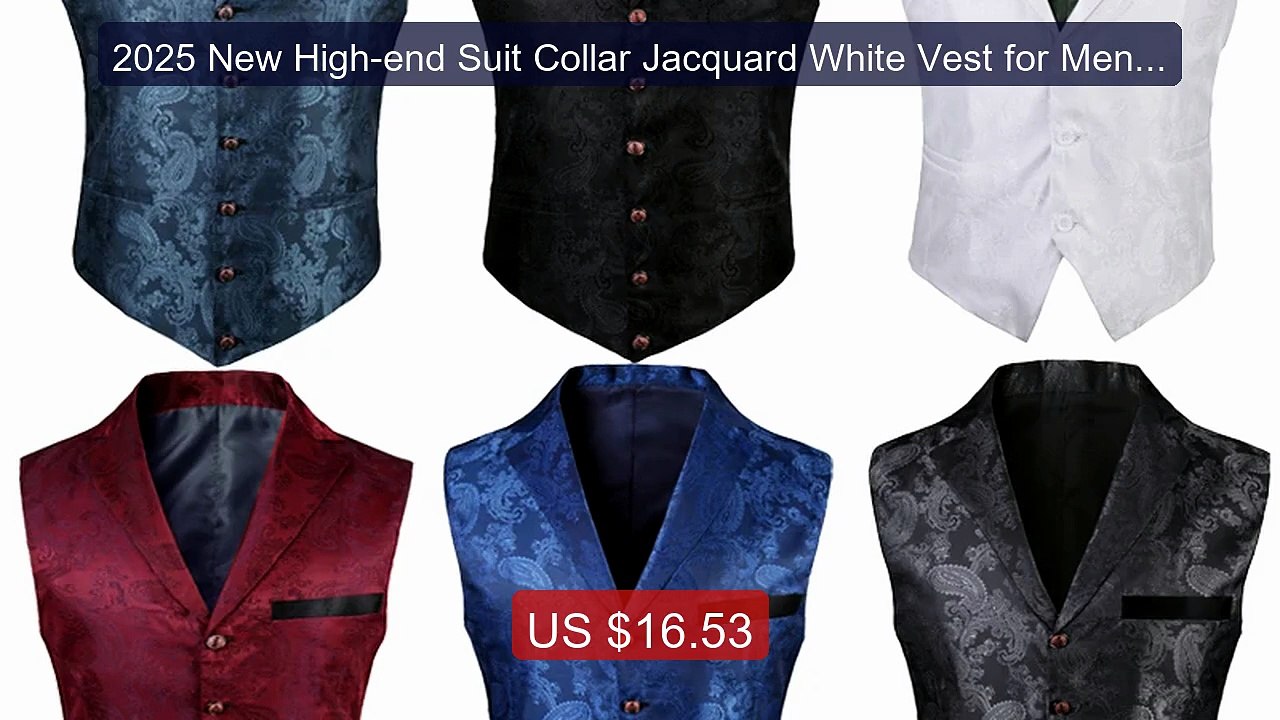 2025 New High-end Suit Collar Jacquard White Vest for Men, Bla... -- Best Buy 2026 | Great Quality!