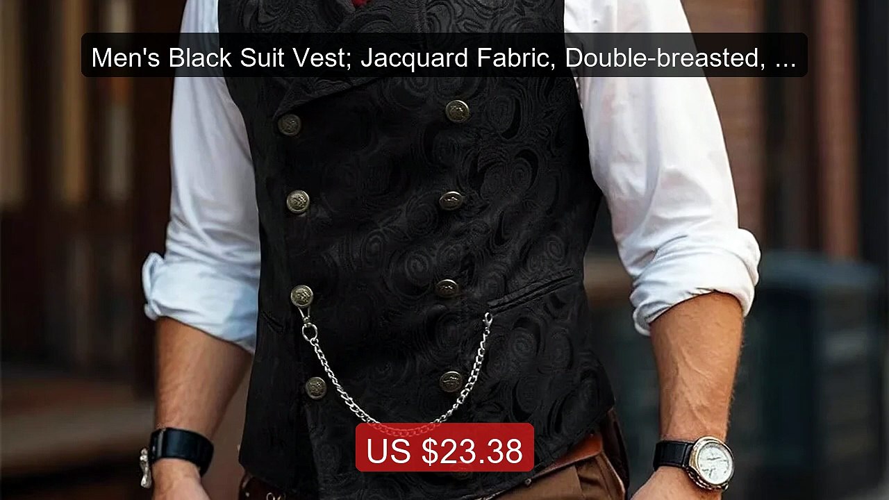 Men's Black Suit Vest; Jacquard Fabric, Double-breasted, Slee... -- Amazing Value 2026 | Must Have!