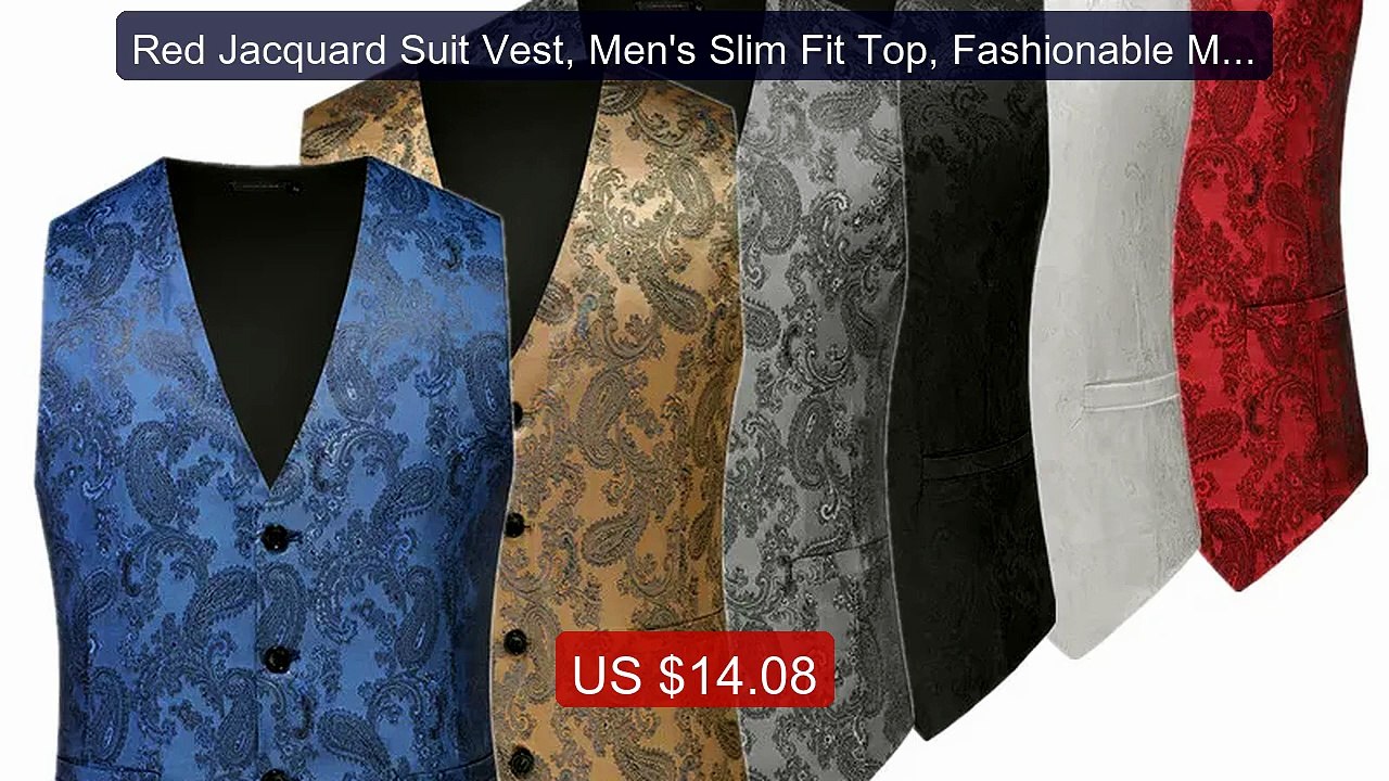 Red Jacquard Suit Vest, Men's Slim Fit Top, Fashionable Male Weddi... -- Best Deal 2026 | Shop Now!