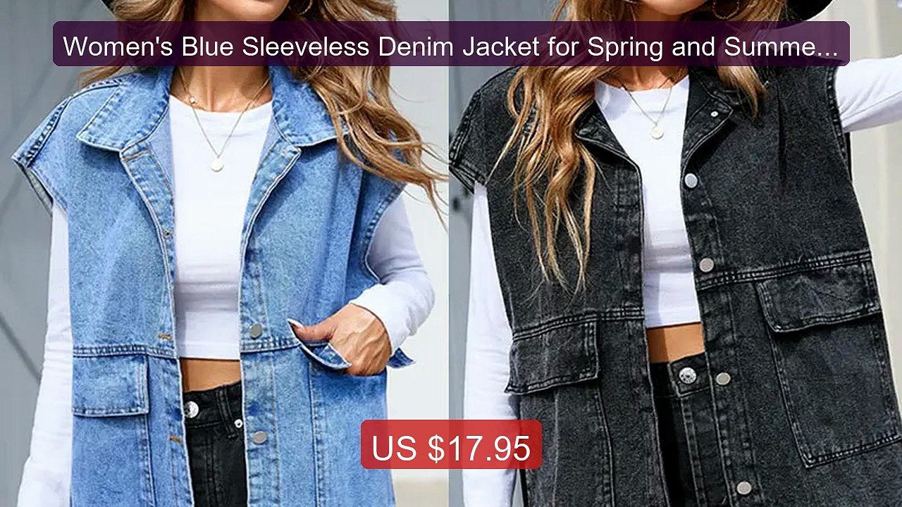 Women's Blue Sleeveless Denim Jacket for Spring and Summer, Black D... -- Top Rated 2026 | Buy Now!