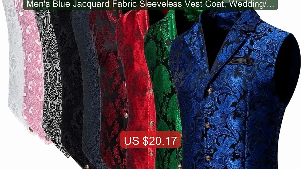 Men's Blue Jacquard Fabric Sleeveless Vest Coat, Wedding/Pa... -- Top Pick 2026 | Unbeatable Price!