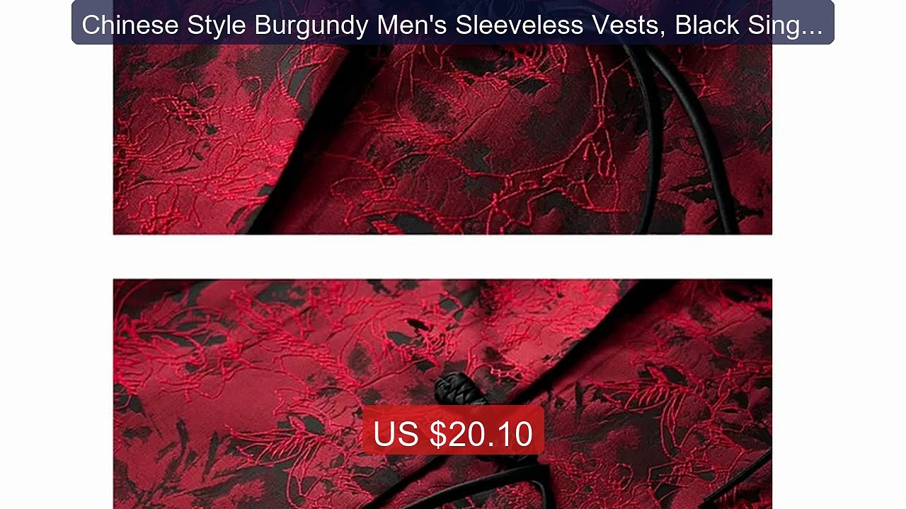 Chinese Style Burgundy Men's Sleeveless Vests, Black Single-br... -- Hot Deal 2026 | Limited Offer!