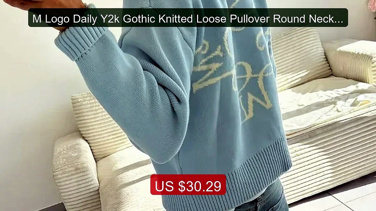 M Logo Daily Y2k Gothic Knitted Loose Pullover Round Neck Over... -- Best Buy 2026 | Great Quality!
