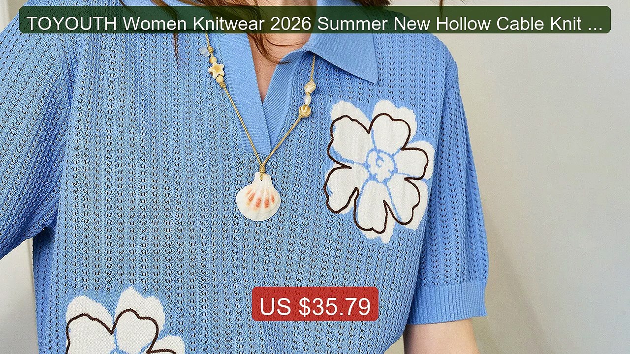 TOYOUTH Women Knitwear 2026 Summer New Hollow Cable Knit Polo Shir... -- Best Deal 2026 | Shop Now!