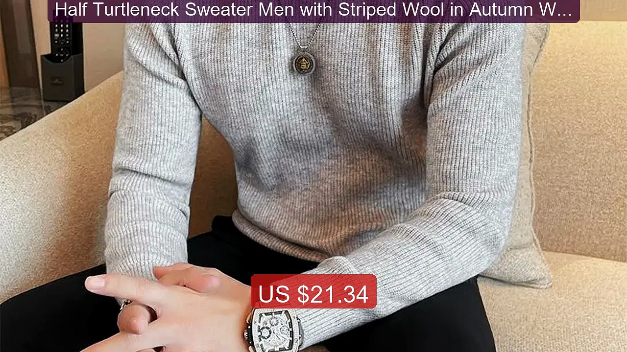 Half Turtleneck Sweater Men with Striped Wool in Autumn Winter Thi... -- Best Deal 2026 | Shop Now!