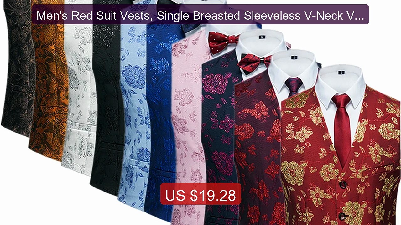 Men's Red Suit Vests, Single Breasted Sleeveless V-Neck Vest J... -- Hot Deal 2026 | Limited Offer!