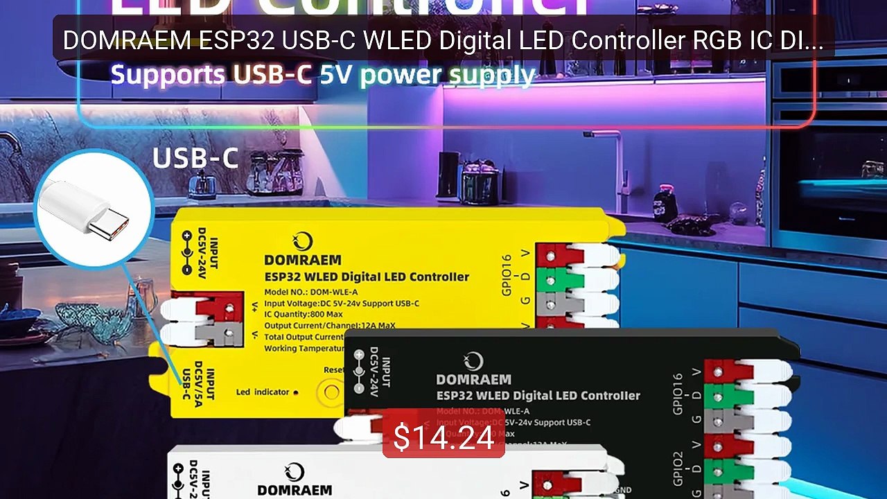 DOMRAEM ESP32 USB-C WLED Digital LED Controller RGB IC DIY AP... -- Amazing Value 2026 | Must Have!