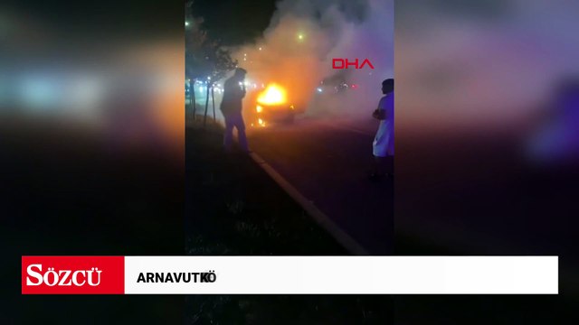 Arnavutköy'de seyir halindeki otomobil alev alev yandı