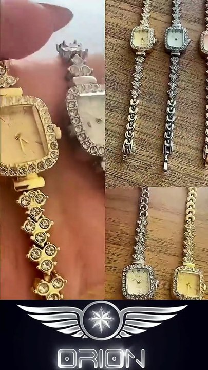 Relógio Feminino Pequeno Dourado Cravejado + Caixa Presente